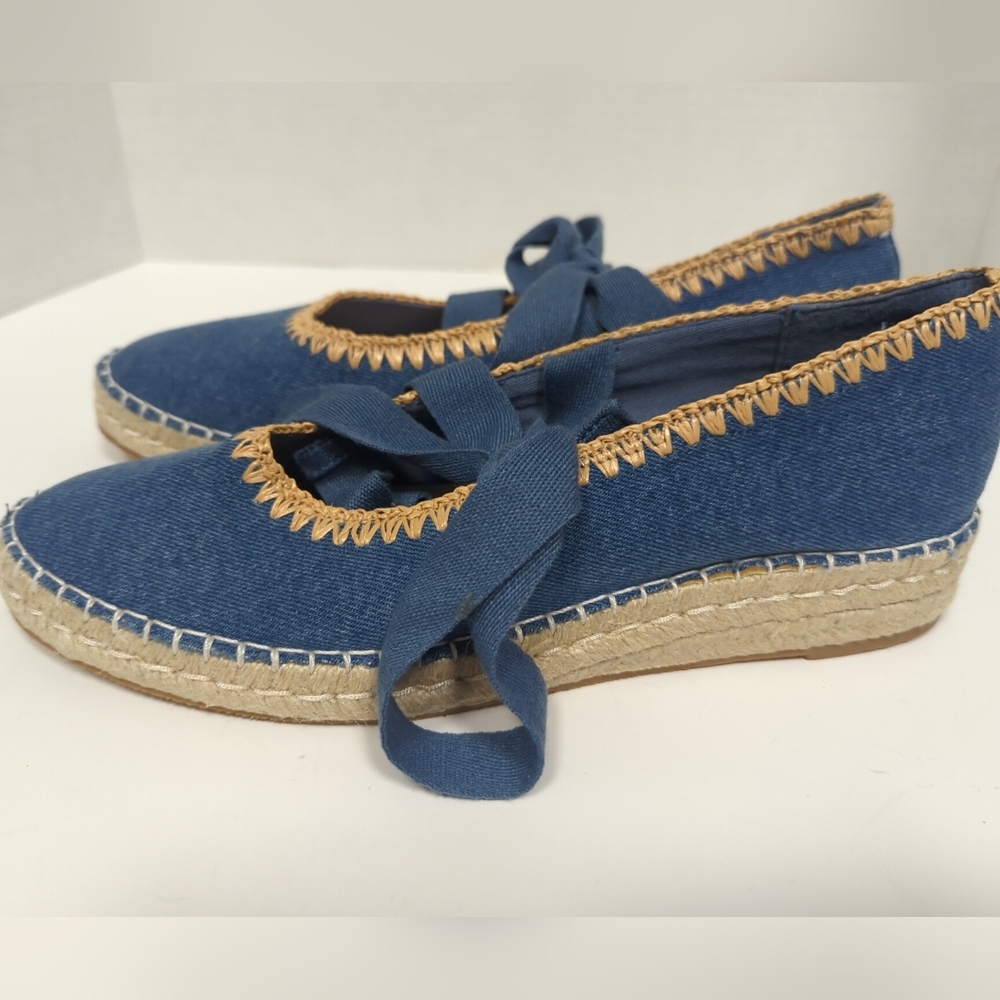 Dolce Vita Morgan Espadrille Flats Blue Denim Ankle Wrap Ties Sz 8.5